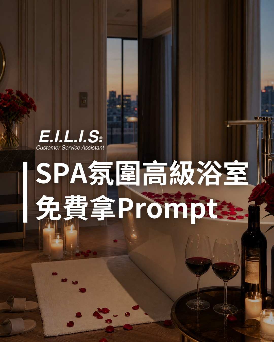 Read more about the article SPA玫瑰紅酒氛圍高級浴室，免費Prompt立刻用！